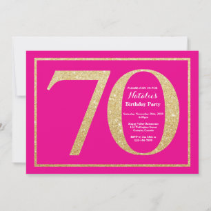 70-årsfirande varmt rosa och guldglitter inbjudningar