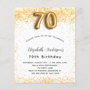 70-årsfirande vit guldglitter budgetinbjudan flygblad