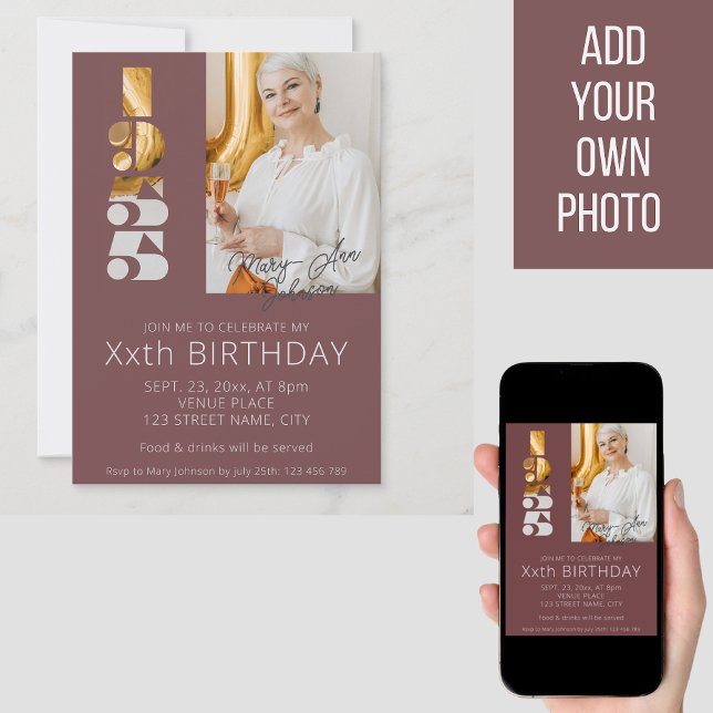 70-årsfoto, född 1955, burgundi inbjudningar (Skapare uppladdad)