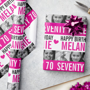 70-årsfoton rosa svartvit rand presentpapper