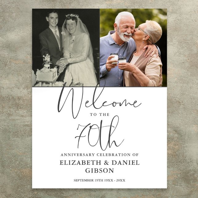 70-årsjubileum 2 Foto Välkomstskylt Poster (70th Wedding Anniversary 2 Photo Welcome Sign)