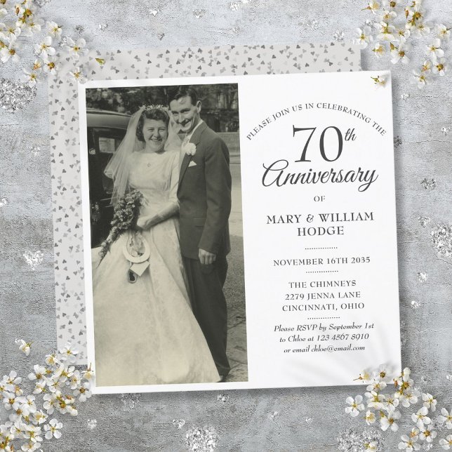 70-årsjubileum Bröllopsfoto Kvadrat Inbjudningar (70th Anniversary Wedding Photo Square Invitation)