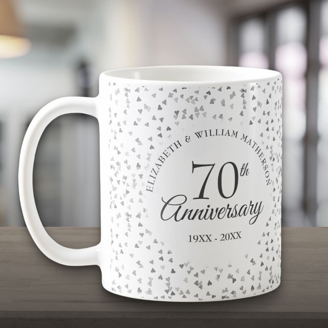 70-årsjubileum för bröllops kärlekshjärtan konfett kaffemugg (70th Wedding Anniversary Love Hearts Confetti Coffee Mug)