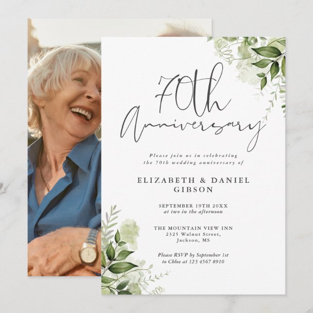 70-årsjubileum Grönska Blommor Inbjudningar (Fram/baksida)