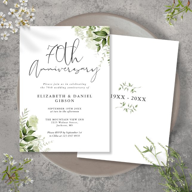 70-årsjubileum Grönska Blommor Inbjudningar (70th Wedding Anniversary Greenery Floral Invitation)