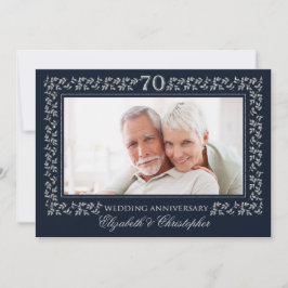 70-årsjubileum Marinblå Silver Foto Inbjudningar