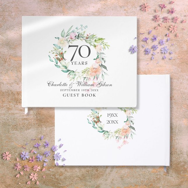 70-årsjubileum Rosor Blommig Girlangd Gästböcker (70th Wedding Anniversary Roses Floral Garland Guest Book)