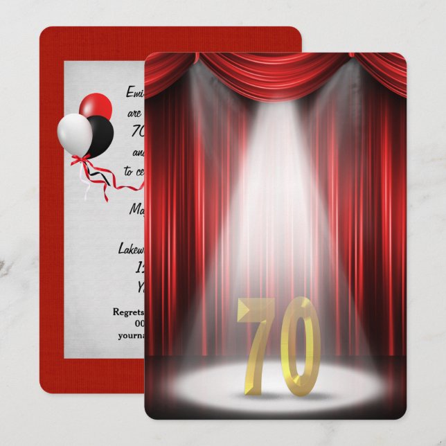 70-årsjubileumsfest inbjudningar (Fram/baksida)