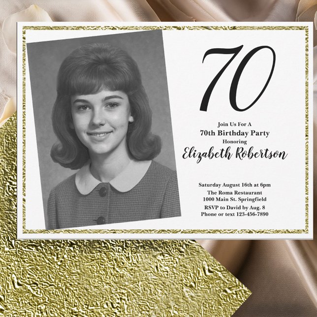 70:e Anpassningsbarna Photo White och Guld Inbjudningar (Skapare uppladdad)