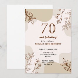 70:e beige brun blommigt födelsedag inbjudningar