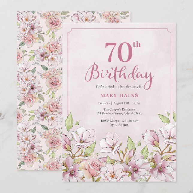 70:e Blommigten för inbjudan till Rosa (Fram/baksida)