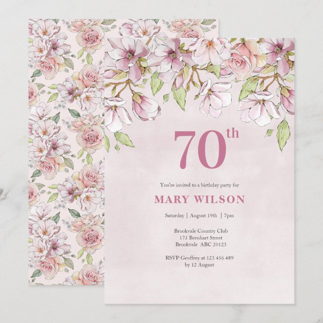 70:e Blommigten för inbjudan till Rosa (Fram/baksida)