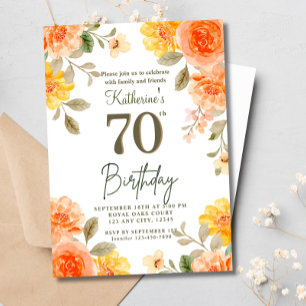 70:e Blommigtens Orange Gult Boho Watercolor Birth Inbjudningar