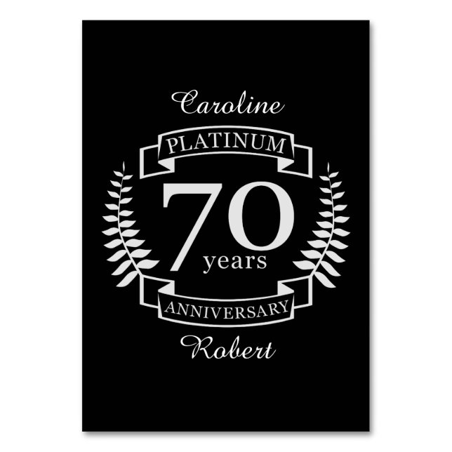 70:e Bröllop-ÅRSDAGEN PLATINUM Bordsnummer (Framsidan)