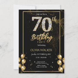 70:e Diamond Black och Guld Birthday Inbjudningar