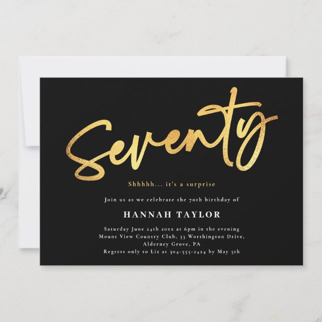 70:e Eleganten Modern Black Guld Inbjudningar (Framsida)