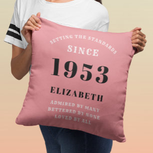 70:e födelsedag 1953 Rosa Girly Elegant Chic Kudde