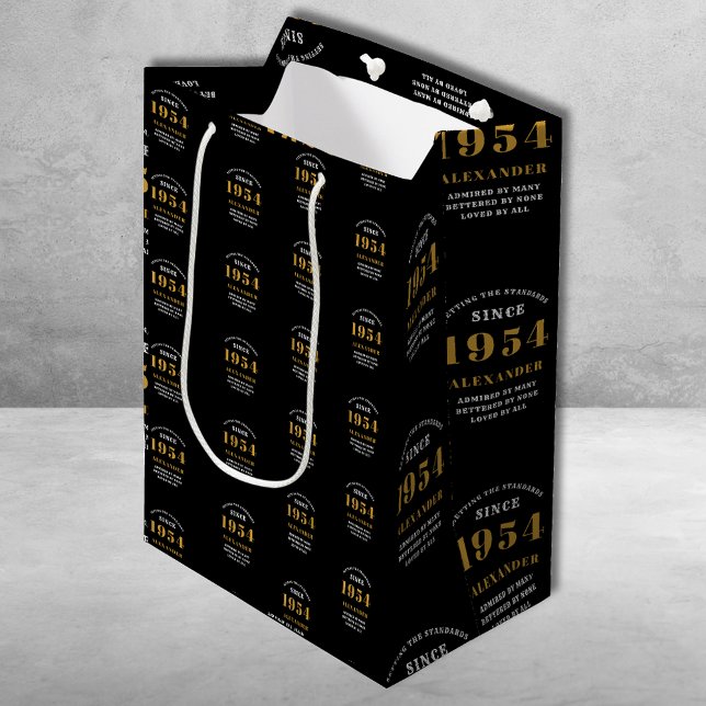 70:e födelsedag 1954 Svarta Chicens Elegant Guld (70th Birthday Chic 1954 Themed Black & Gold Elegant Gift Bags.)