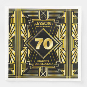 70:e födelsedag Art Deco Guld Black Underbar Gatsb Pappersservett