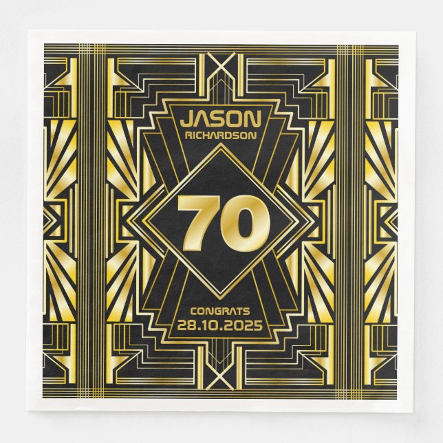 70:e födelsedag Art Deco Guld Black Underbar Gatsb Pappersservett (Framsida)