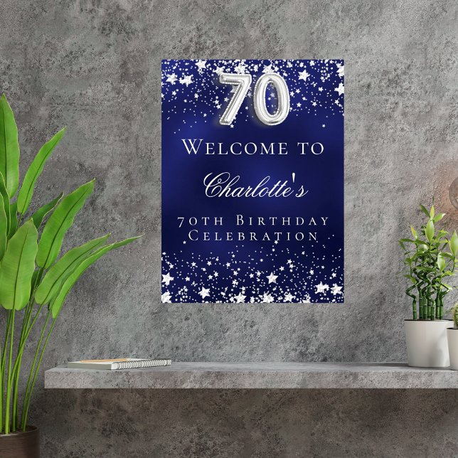 70:e födelsedag blå silver-stjärnor välkomna party poster (Skapare uppladdad)