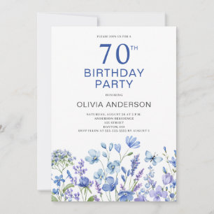 70:e födelsedag Blått Blommigt-inbjudan Inbjudningar