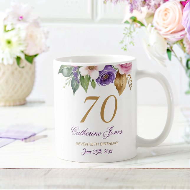 70:e födelsedag Blommigt Bouquet Guld-accent Kaffemugg (Skapare uppladdad)