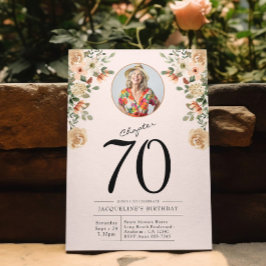 70:e födelsedag Blommigt Foto Party Inbjudningar