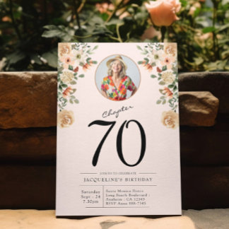 70:e födelsedag Blommigt Foto Party Inbjudningar