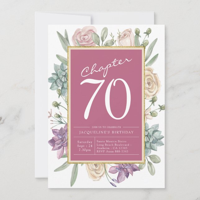70:e födelsedag Blommigt Party Inbjudningar (Framsida)