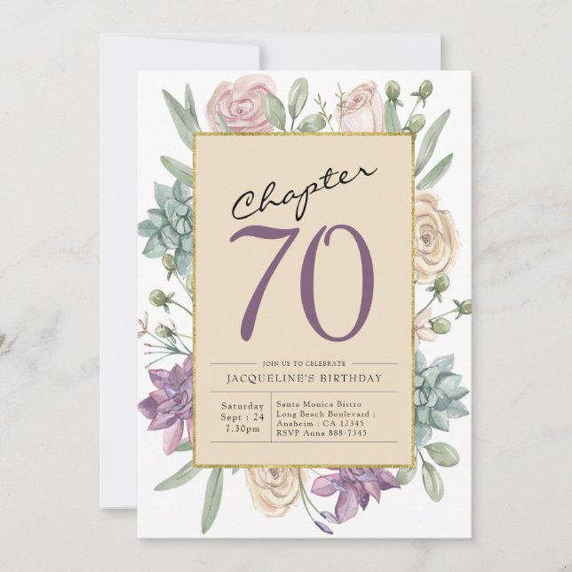 70:e födelsedag Blommigt Party Inbjudningar (Framsida)