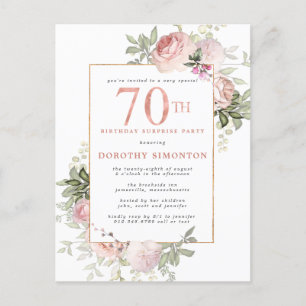 70:e födelsedag Blommigten Party Rosa ros Inbjudan Vykort
