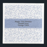 70:e födelsedag Coola Mönster Blue/White Pappersservett<br><div class="desc">Den moderna designen för milstolpe nummer 70 har ett slående blått och vitt slumptal mönster med det blå milstolptalet 70 som visas i olika storlekar och vinklar, vilket ger en lekfull beröring. En blå banderoll i mitten ger utrymme för viktig händelseinformation som gör det möjligt att anpassa ditt namn, evenemanget...</div>