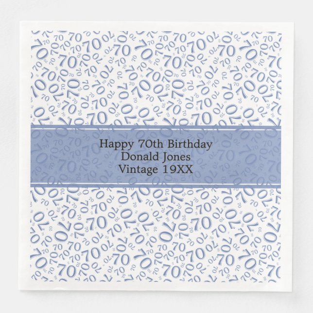 70:e födelsedag Coola Mönster Blue/White Pappersservett (Framsida)