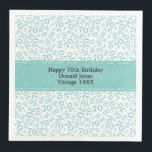 70:e födelsedag Coola Mönster Teal/White Pappersservett<br><div class="desc">Den moderna designen för milstolpe nummer 70 har ett slående teal- och vitt slumptal mönster med delstensnummer 70 i olika storlekar och vinklar, vilket ger en lekfull beröring. I mitten finns det utrymme för viktig händelseinformation i en tealbanderoll som gör det möjligt att anpassa ditt namn, evenemanget namn och datumet....</div>