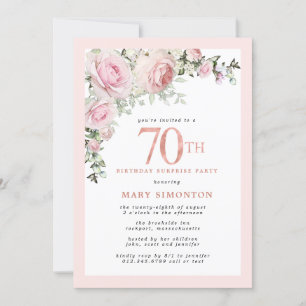 70:e födelsedag Den Blommigten för Rosa i Party Inbjudningar
