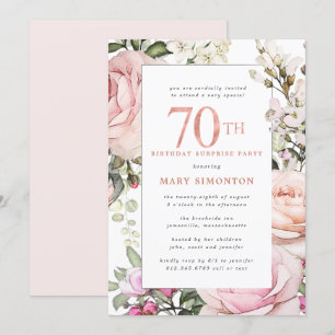 70:e födelsedag Den Blommigten för Rosa i Party Inbjudningar