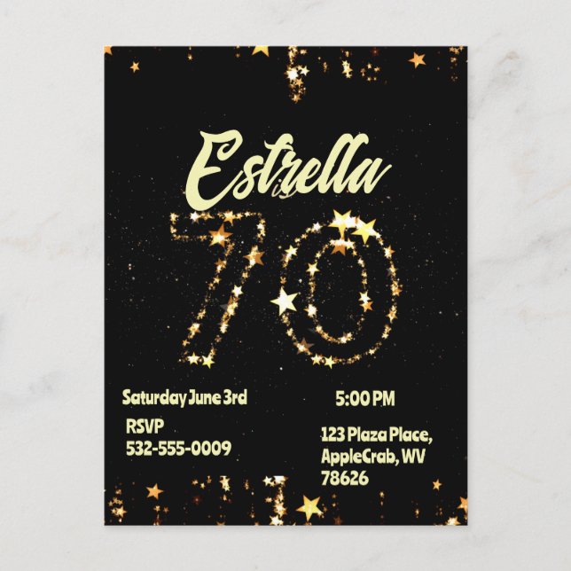 70:e födelsedag: Digital Elegant Party Vykort (Framsida)