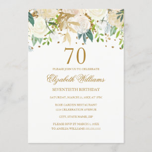 70:e födelsedag Elegant Guld Blommigt Inbjudan