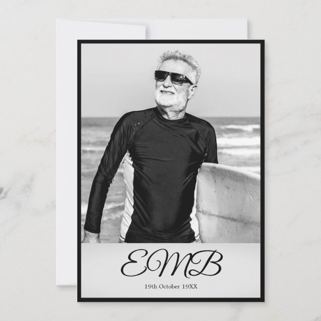 70:e födelsedag Elegant Photo Monogram Birthday Inbjudningar (Baksida)