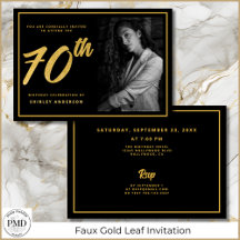 70:e födelsedag Eleganten Photo Black Faux Guld Lö