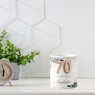 70:e födelsedag: eukalyptus greenery glitter kaffemugg