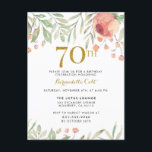 70:e födelsedag för vattenfärg Ro & Guld Glitter Inbjudan Vykort<br><div class="desc">Perfektens väg till inbjudan era gäster, en inbjudan till kostym i tillfälle. Den här fantastiska designen, med vattenfärgen ro, guld glitter 70:e och elegant typografi, är precis vad du tittar dig för. Lägg till dina uppgifter genom att klicka på "Anpassa den här mallen" och ta hem din inbjudan till perfekt...</div>