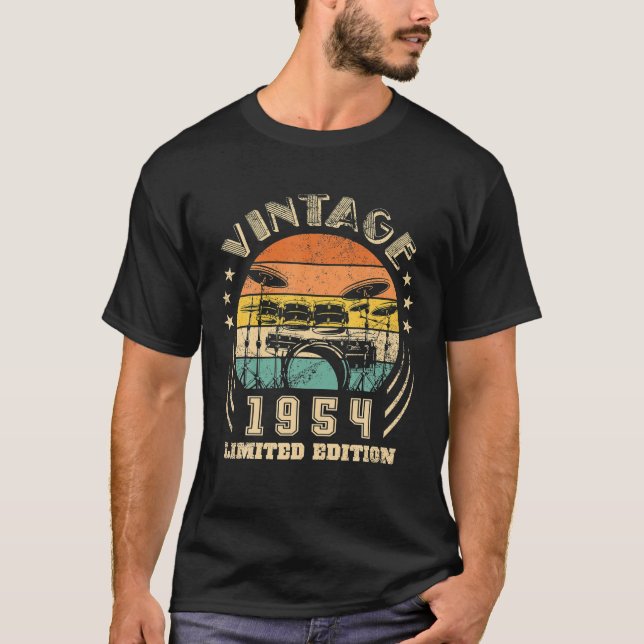 70:e födelsedag ger Drummer Retro 1954 T Shirt (Framsida)