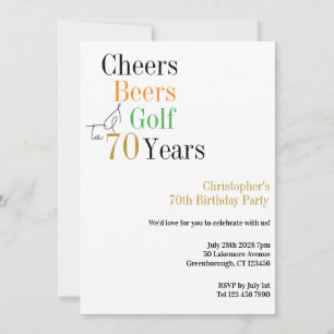 70:e födelsedag Golf Cheers Öl Minimal Party Inbjudningar