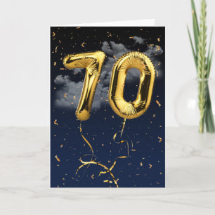 70:e födelsedag Guld Mylar Balloon and Confetti Ca Kort