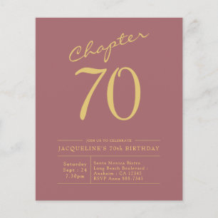 70:e födelsedag Guld Rosa budgetinbjudan Flygblad