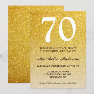 70:e födelsedag Gult Guld Glitter Gnistra Ombre Inbjudningar