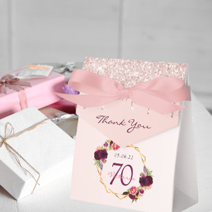 70:e födelsedag i blommigt ro guld glitter presentaskar