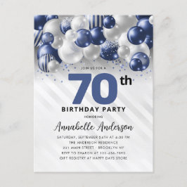 70:e födelsedag i Glitter vid den blå Silver-ballo Vykort